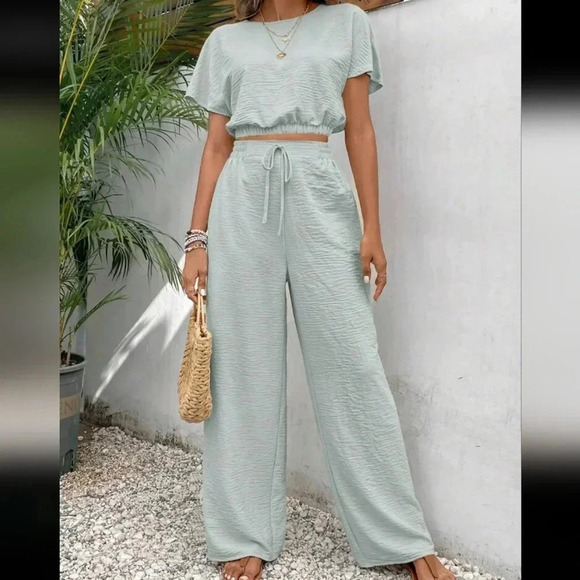 COPY - Frenchy Women's Pants Set Loose Texture Solid Color Casual Two Piece Suit - Picture 5 of 8